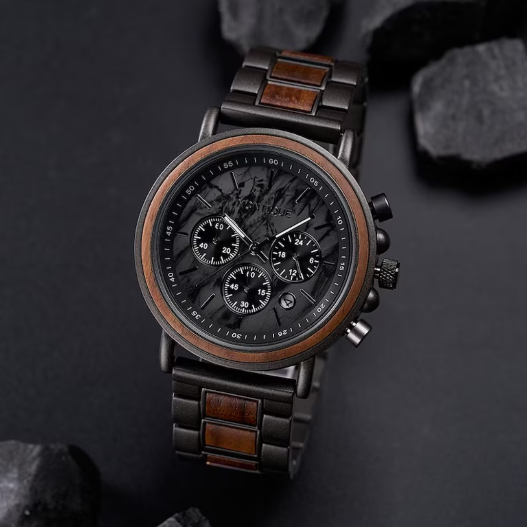 Engraved Walnut Watch for Husband - 1st Anniversary Gift For Boyfriend - Personalized Custom Marble Wooden Gift For Him - Mens Wedding Gift