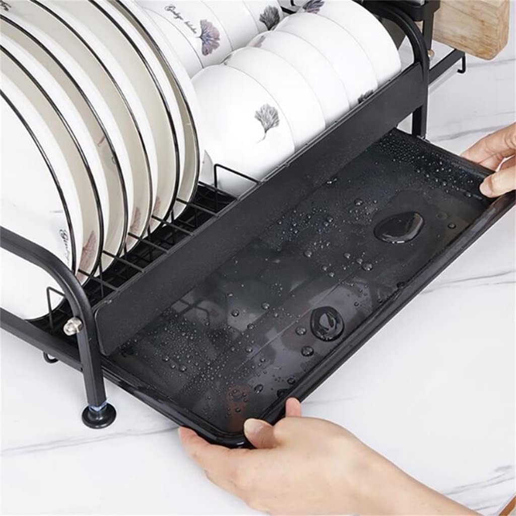 2-Tier Metal Dish Drying Rack with Multifunctional Storage