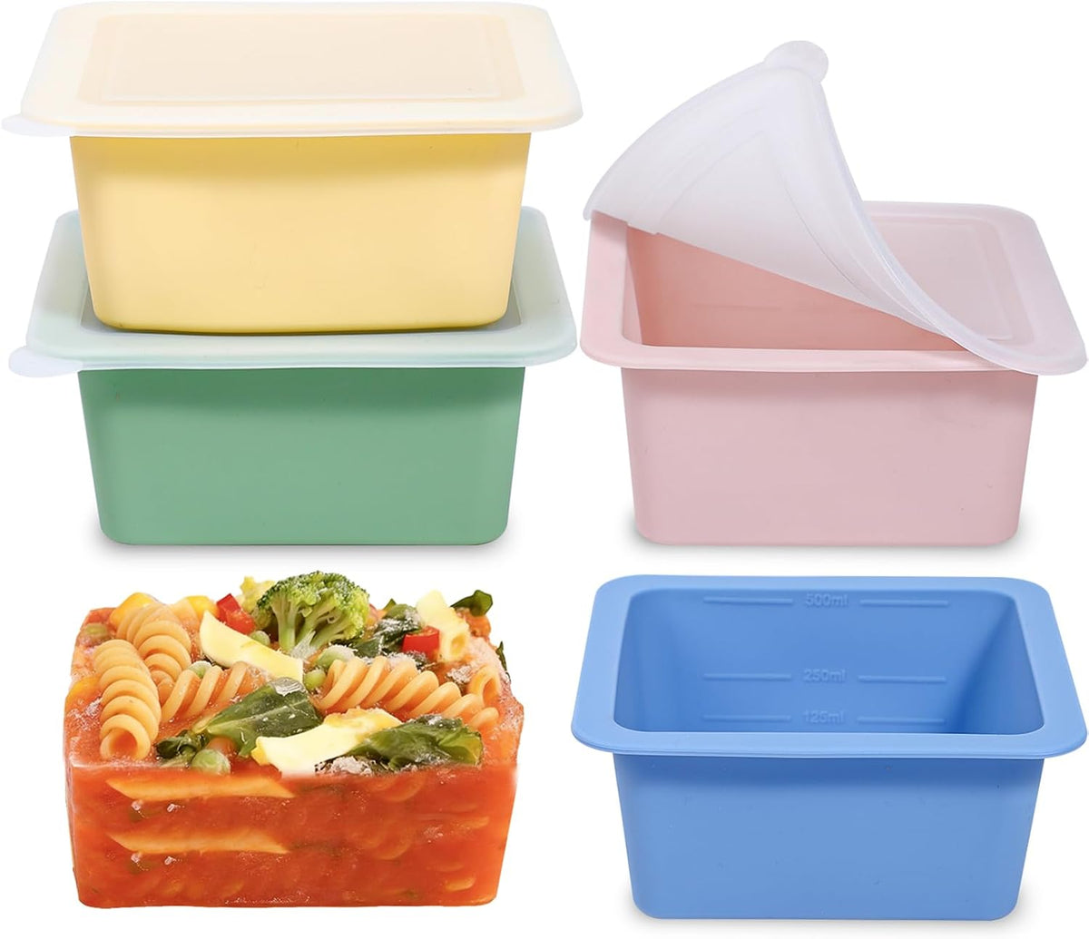 Silicone Freezer Trays with Lids – 2-Cup Portion Control 4-Pack