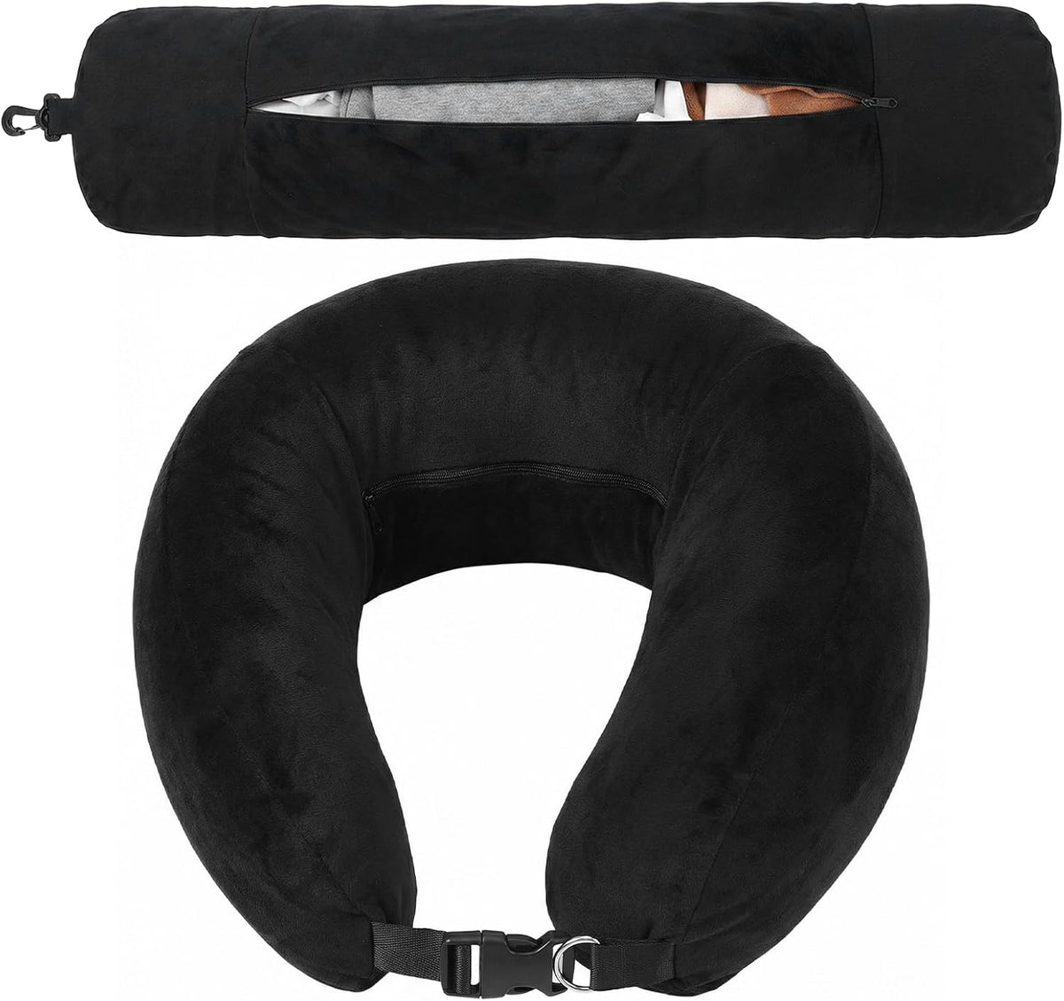 Stuffable Travel Pillow with Clothes Storage Compartment