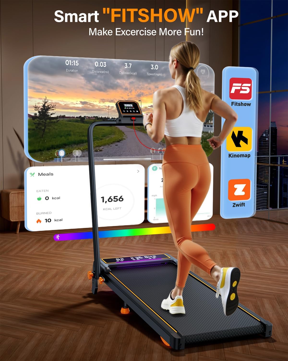 Folding Walking Pad Treadmill with Incline & LED Display