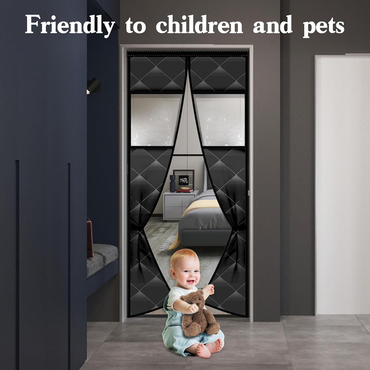 Magnetic Thermal Insulated Door Curtain with Detachable Windows