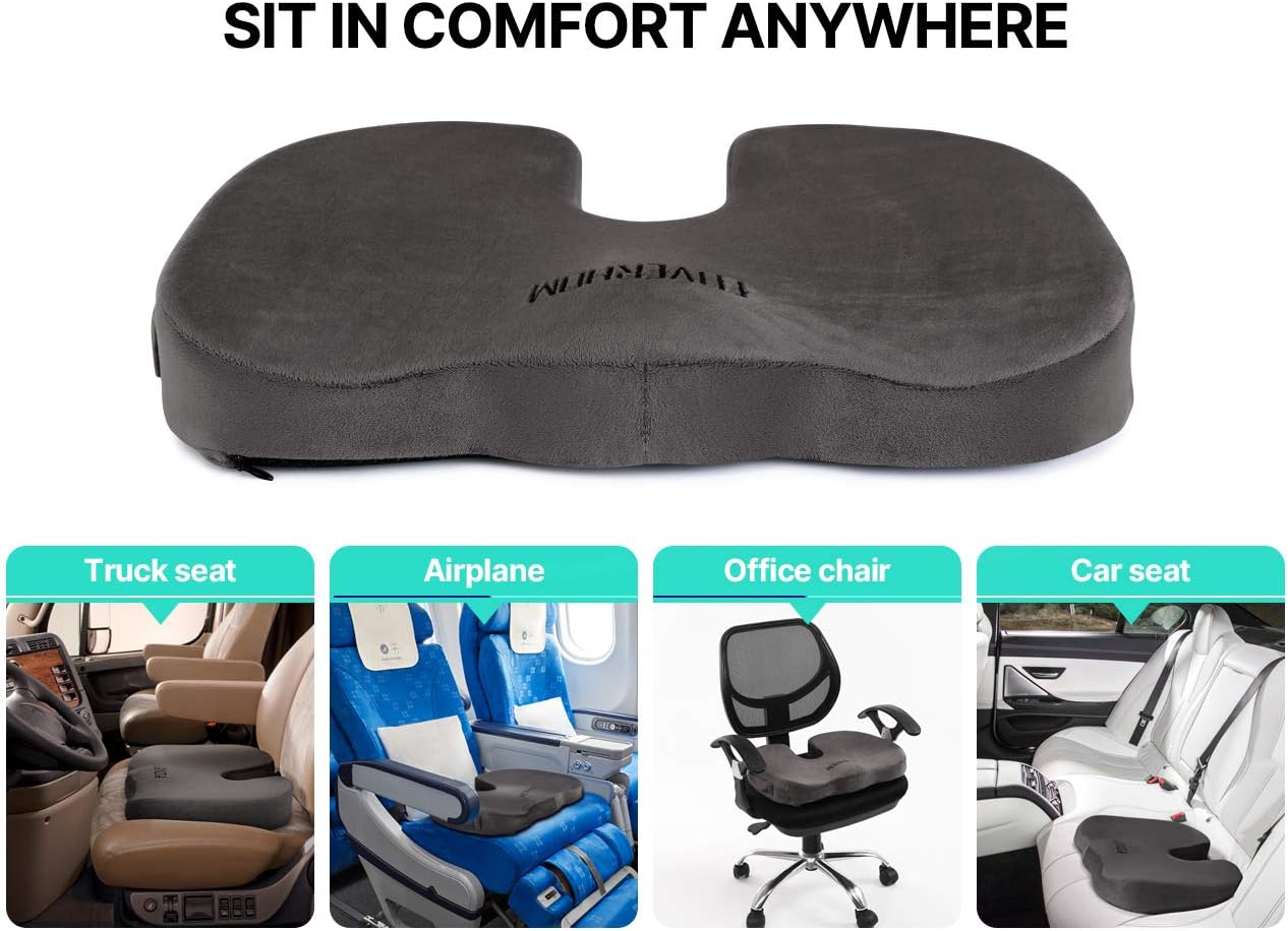 Gel Memory Foam Seat Cushion - Orthopedic Coccyx Support