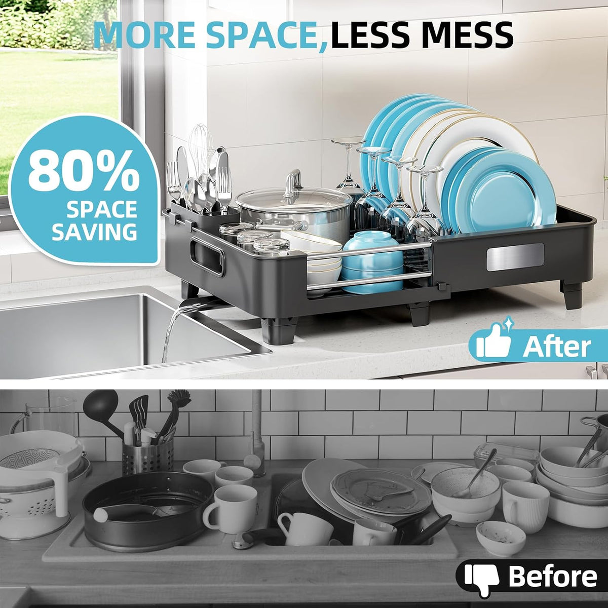 Extendable Dish Drying Rack for Small Kitchen Counters