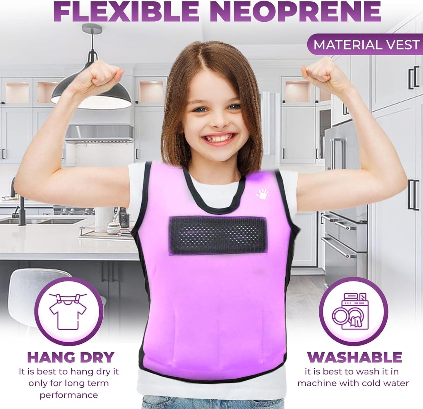 Kids Weighted Sensory Compression Vest - Calming Purple Design