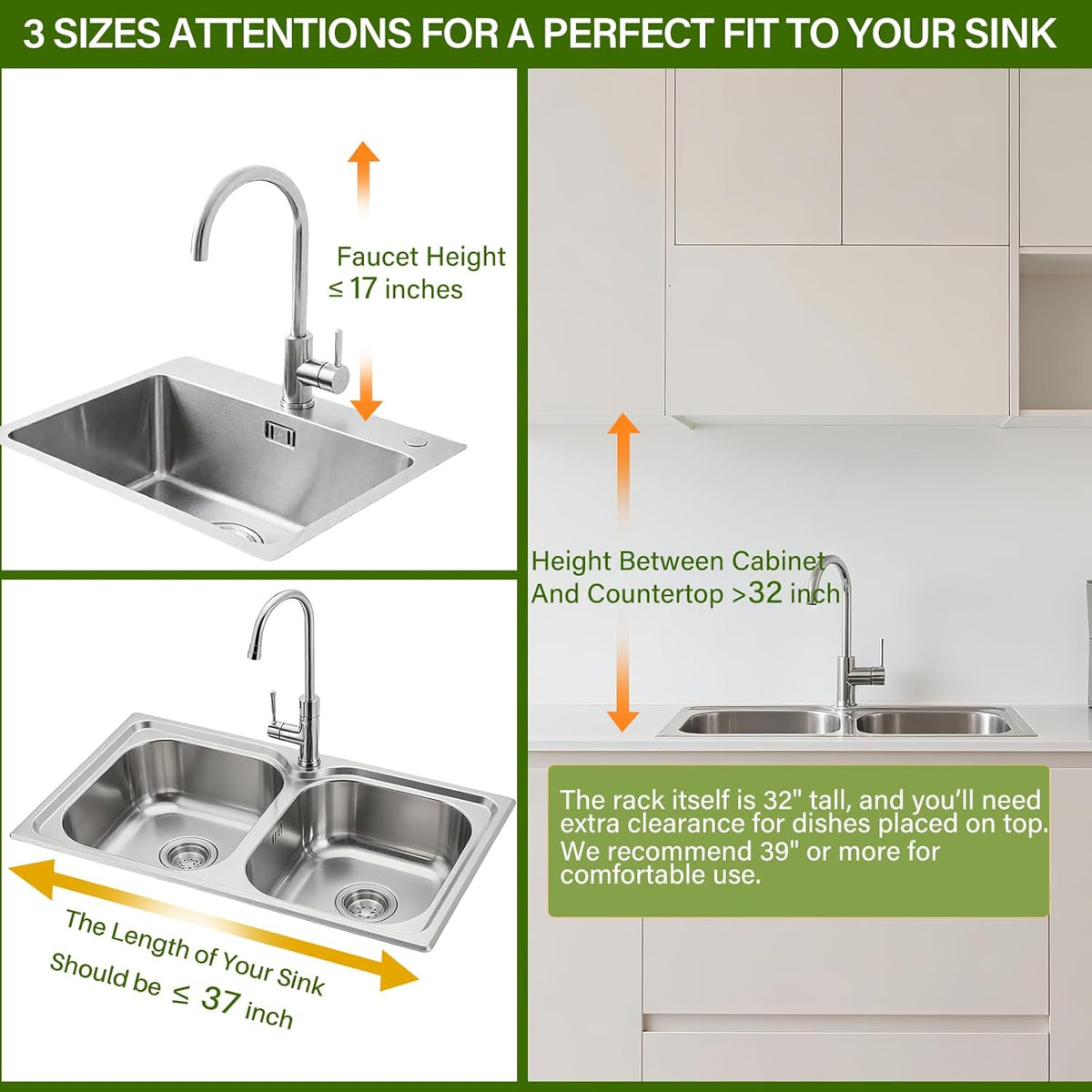 Over Sink Dish Drying Rack 3 Tier Adjustable Stainless Steel