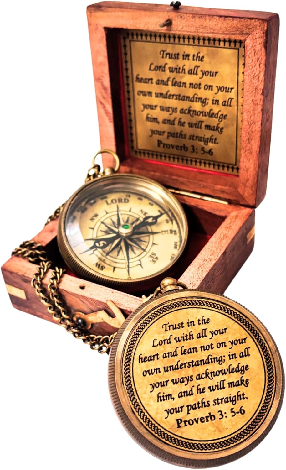 Trust In The Lord With All Your Heart (Proverbs 3:5) Quote Engraved Compass