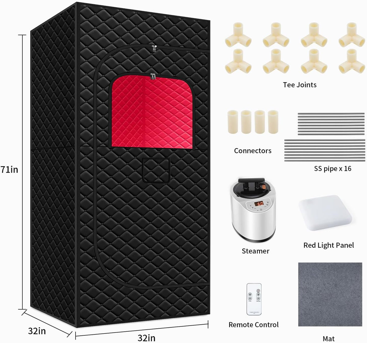 Portable Home Sauna with Red Light Therapy & Steam System