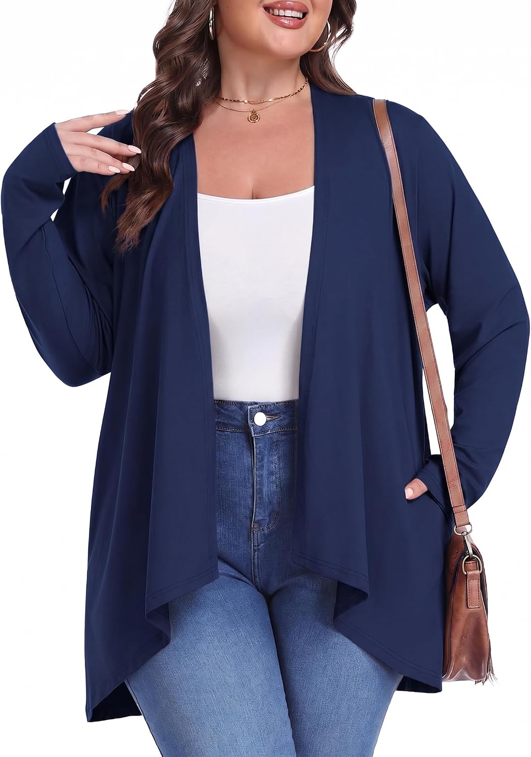 Plus Size Lightweight Draped Cardigan with Pockets - Summer