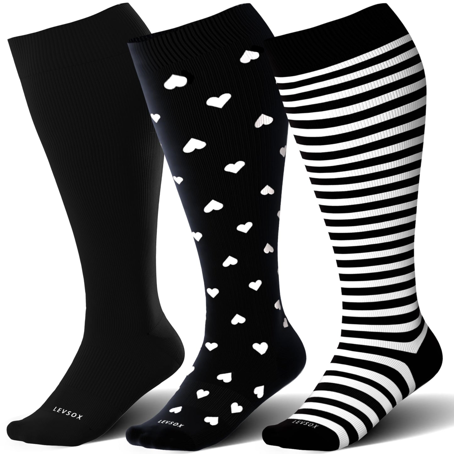 LEVSOX Wide Calf Compression Socks for Women&Men Plus Size 15-20mmHg Knee High Large Support Stockings for Circulation