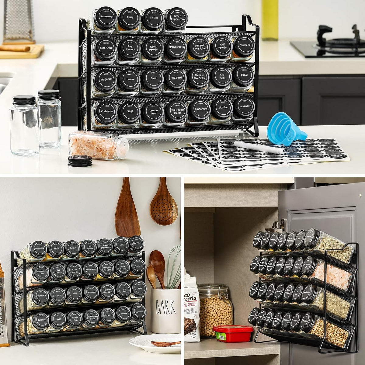 Spice Rack Organizer with 28 Jars - Cabinet & Countertop