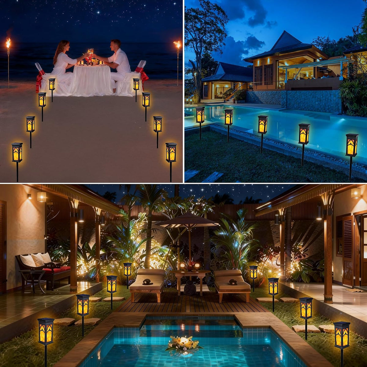 Solar Flame Torch Lights - Flickering LED Outdoor Lighting