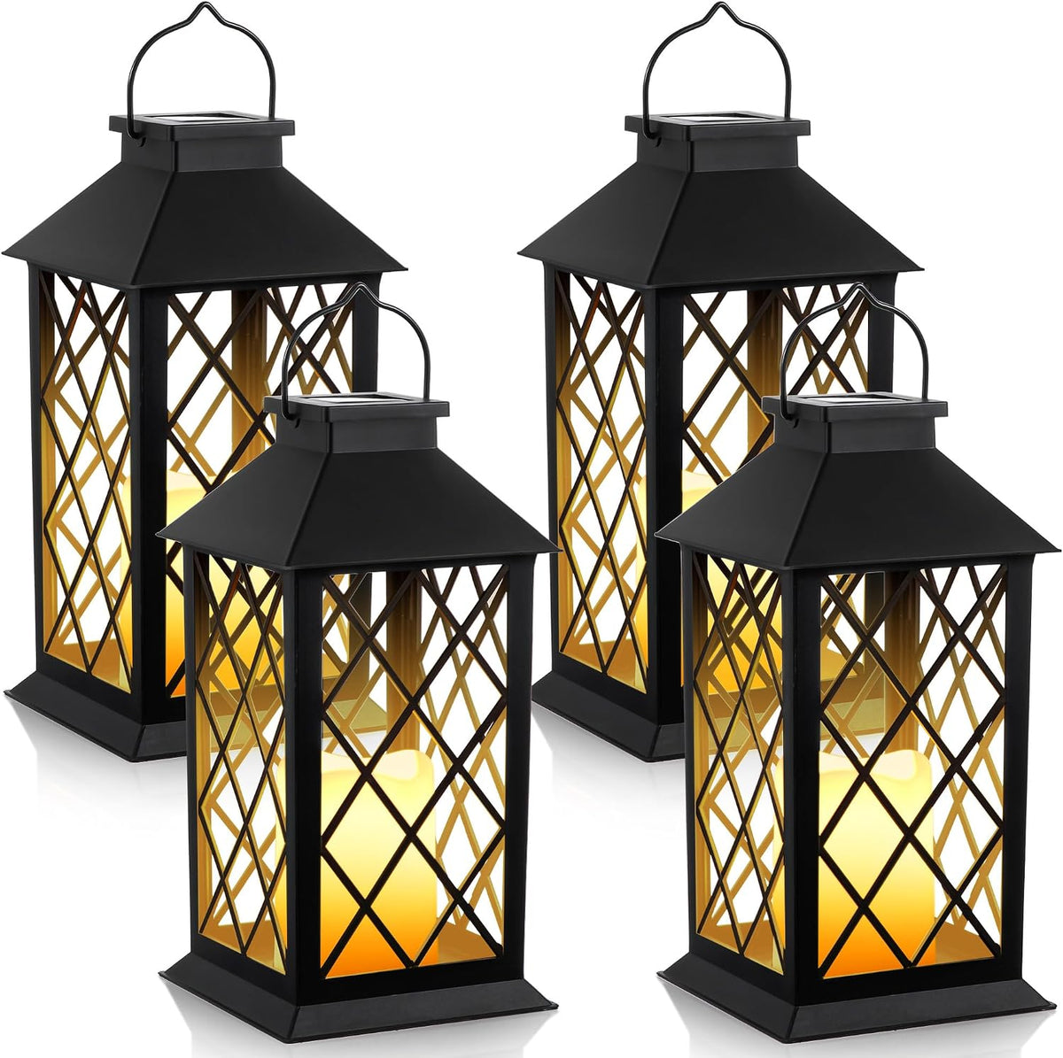 Solar Hollow Lanterns with Flickering LED Candle Light