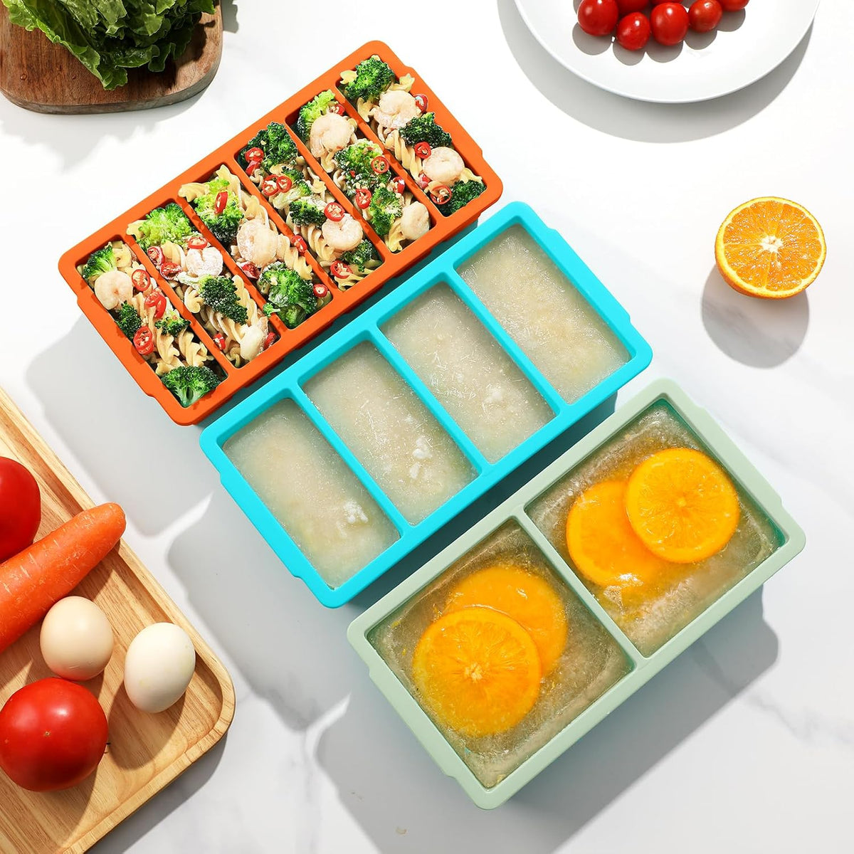 Silicone Freezer Trays with Lid - 3-Pack Soup Storage Molds
