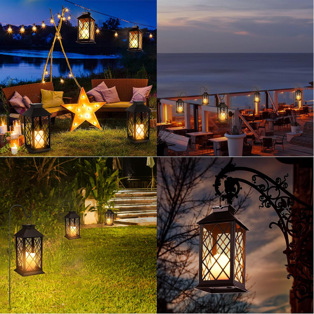 Solar Hollow Lanterns with Flickering LED Candle Light