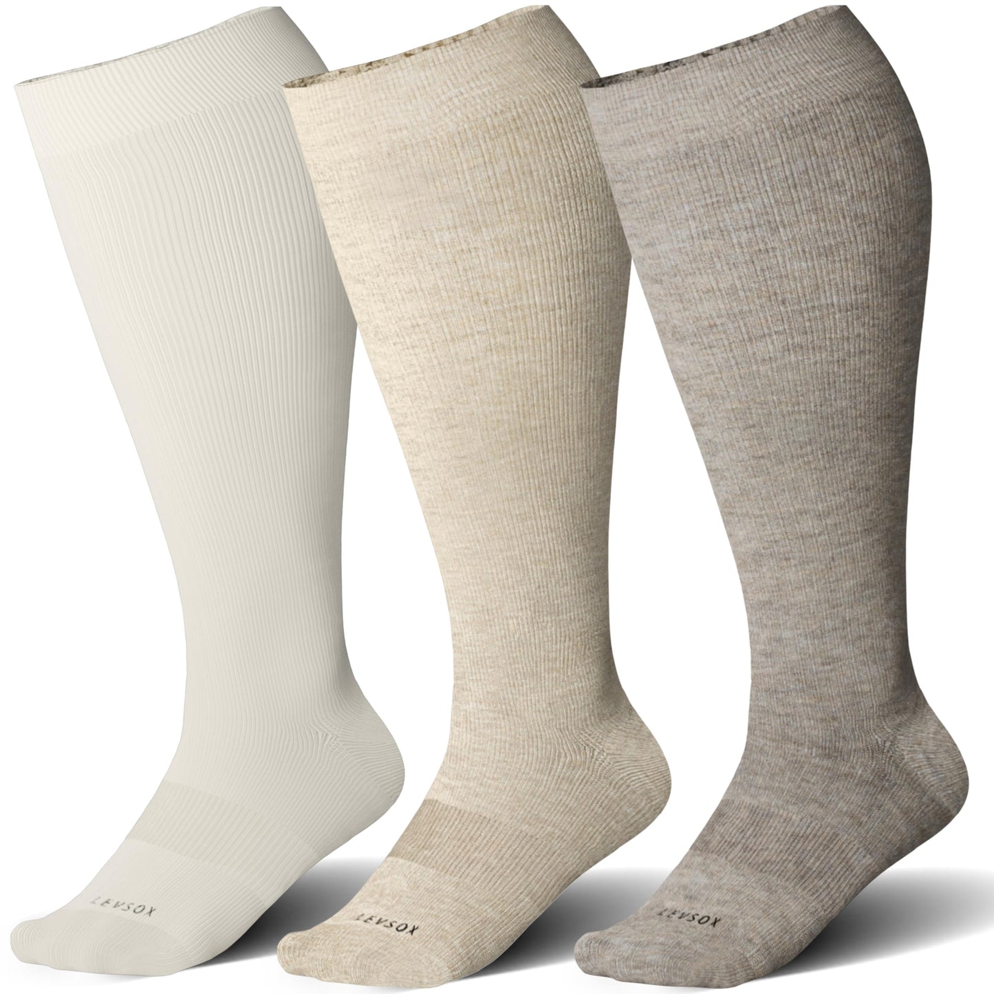 LEVSOX Wide Calf Compression Socks for Women&Men Plus Size 15-20mmHg Knee High Large Support Stockings for Circulation