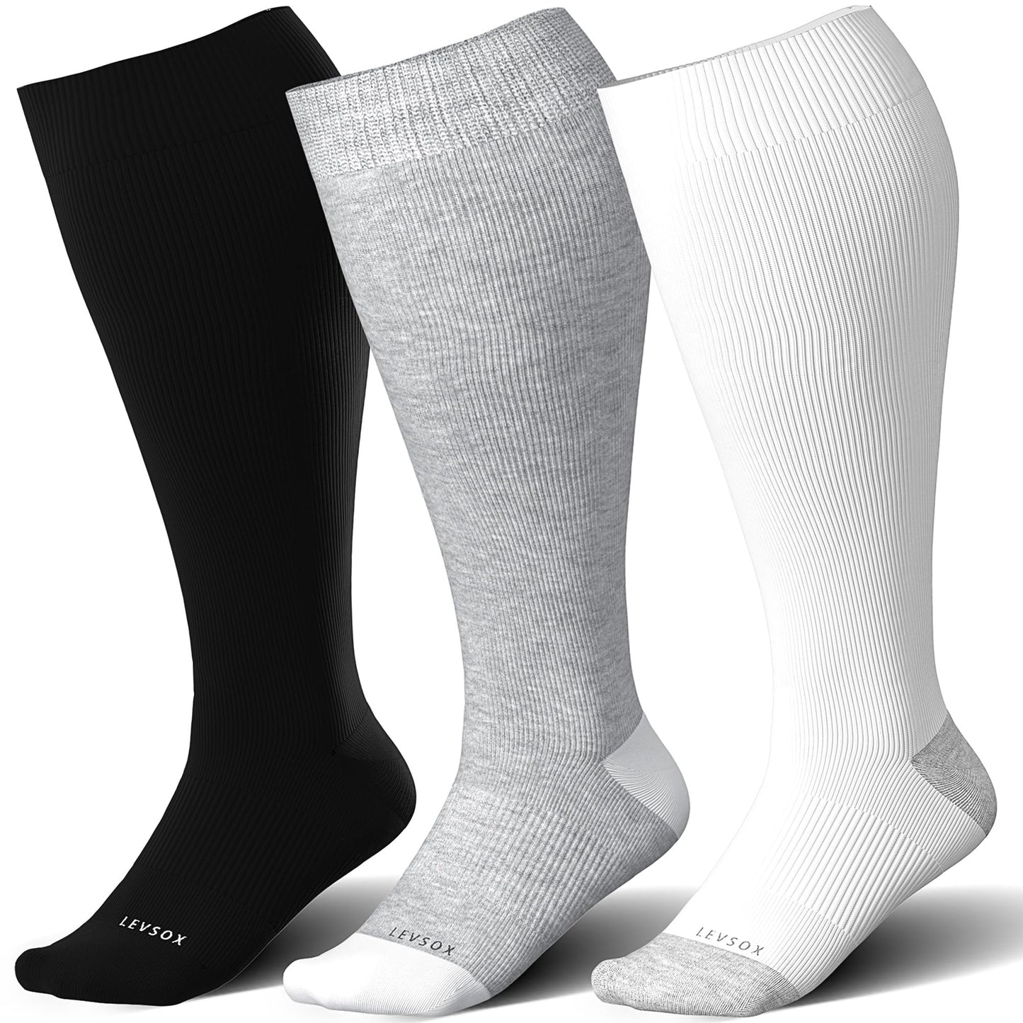 LEVSOX Wide Calf Compression Socks for Women&Men Plus Size 15-20mmHg Knee High Large Support Stockings for Circulation