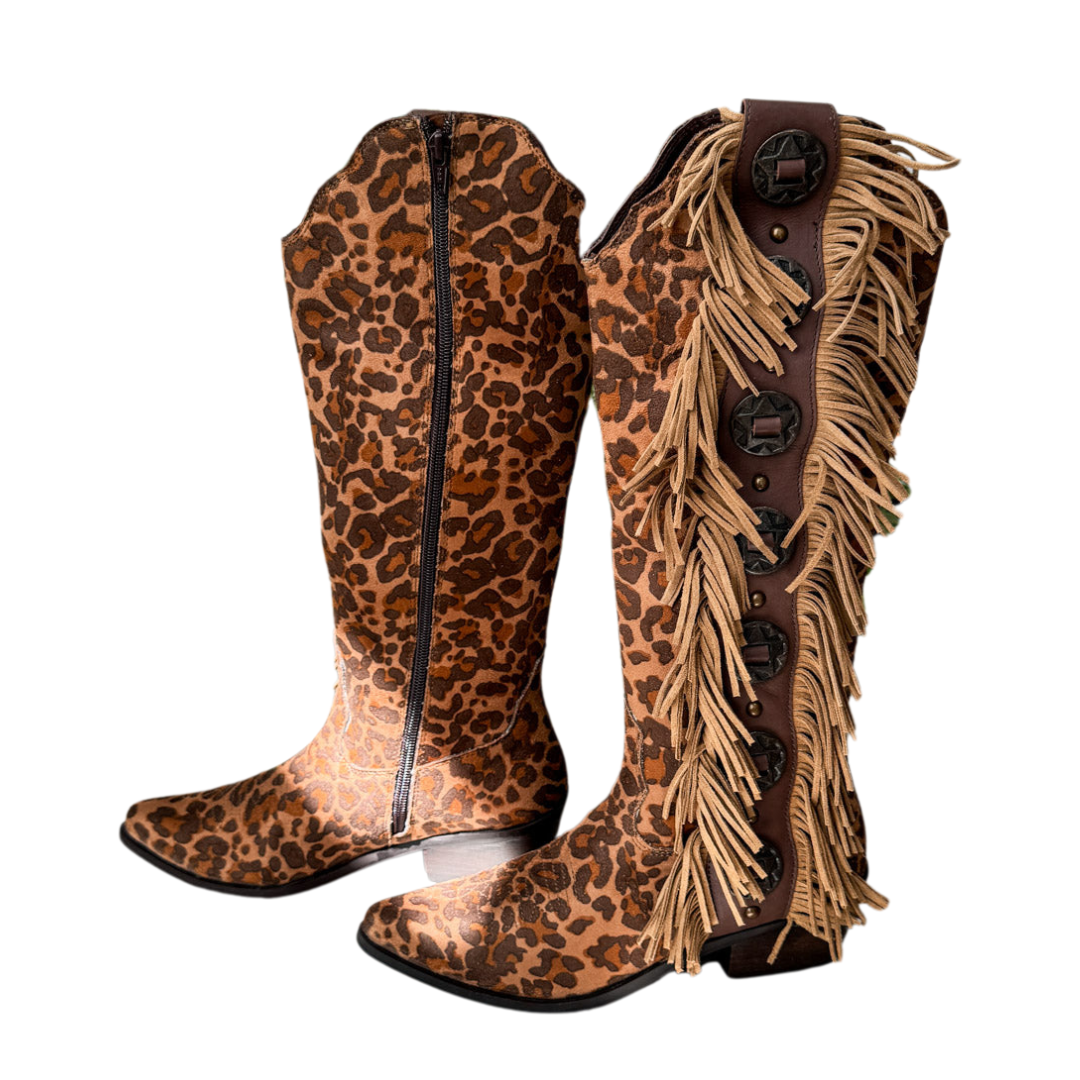 Rodeo Doll Fringe Boots in Leopard