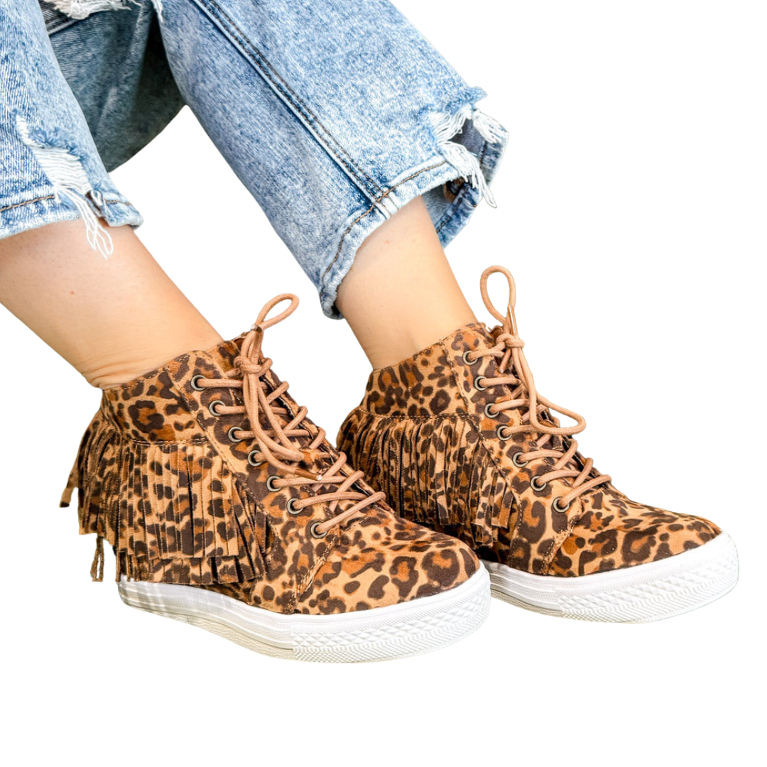 Nick Fringe Sneaker Wedge in Leopard