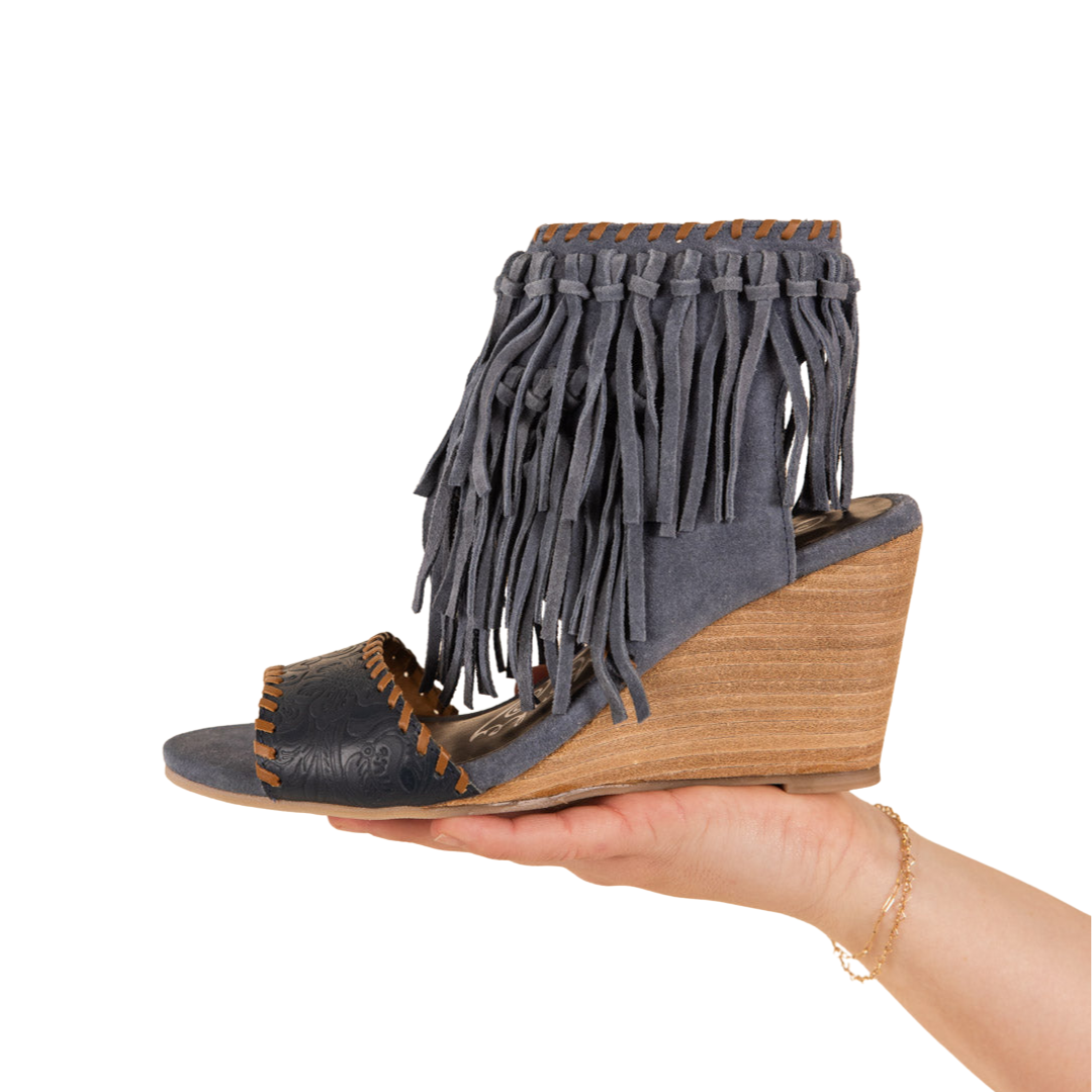 True Fringe Wedge in Denim