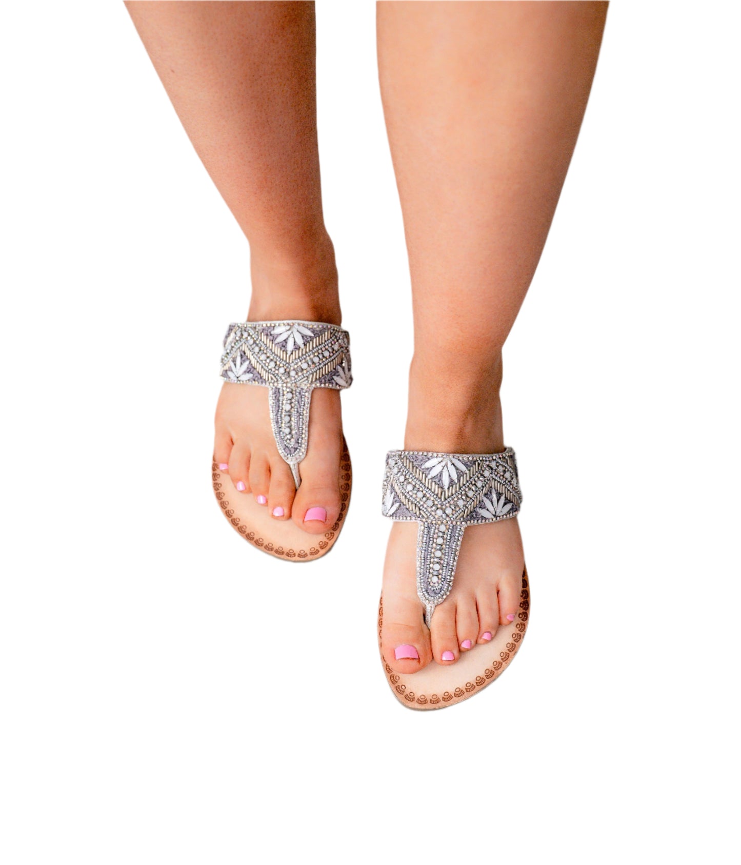 Amare Beaded Sandals in Silver