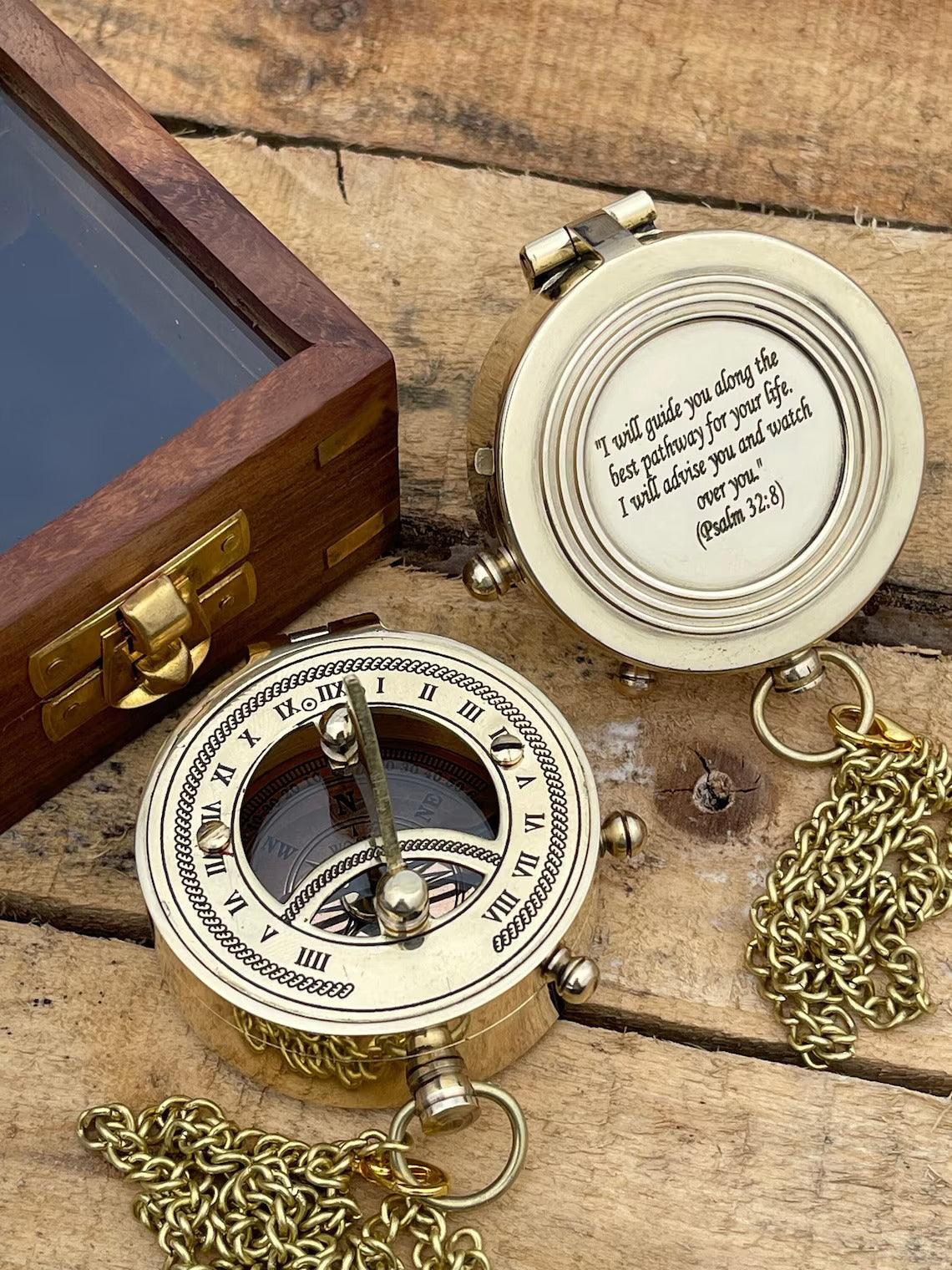 Brass Sundial Personalized Engraved Compass - TheGivenGet