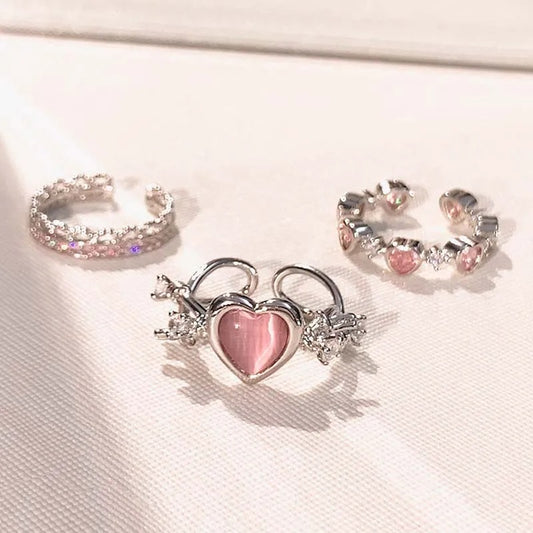 Pink Love Heart Rings for Women - Thorn Finger Ring Fashion - Girls Jewelry
