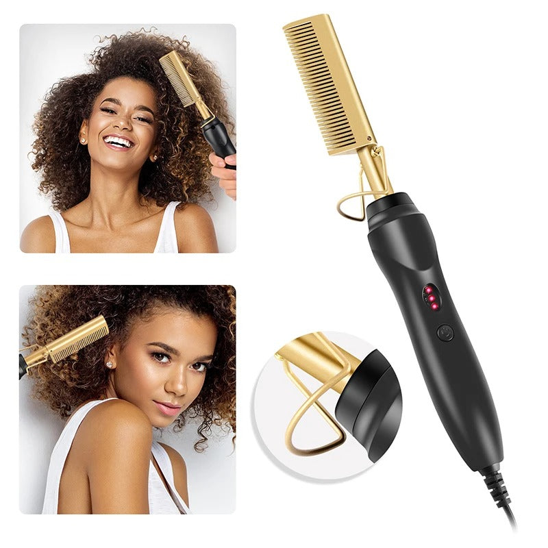 2 in 1 Electric Hot Heating Comb - Hair Straightener Curler - Hair Iron Straightening Brush