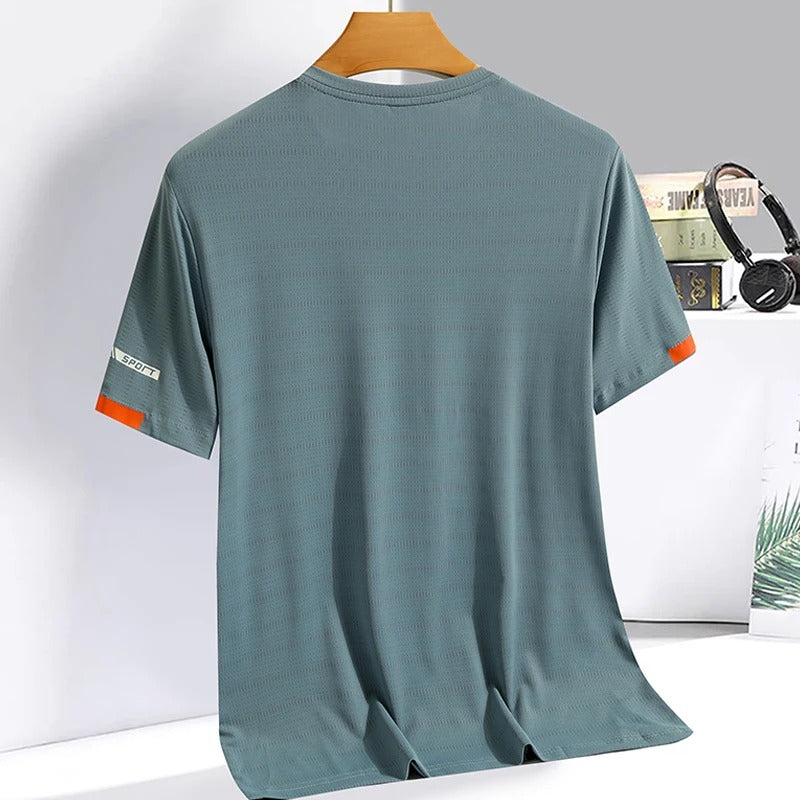Men's Summer Ice Silk T-shirt - Round Neck Fitness Sweatshirt - Thin Breathable