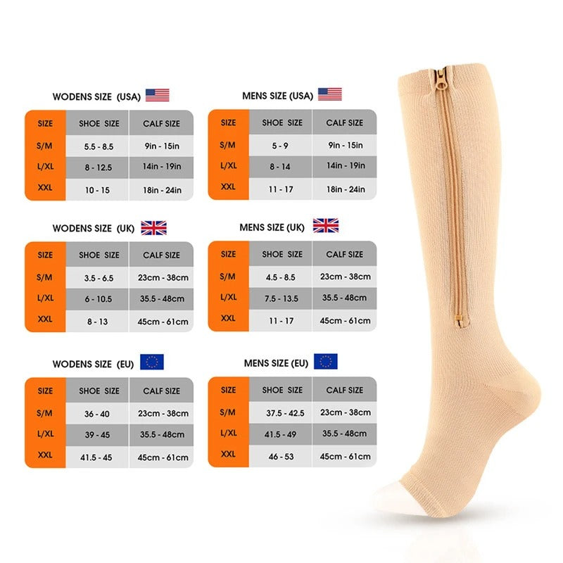 Zipper Compression Socks - Pain Relief Knee High Zip Leg Support