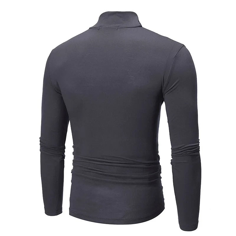 Winter Men's High Neck T-shirt - Slim Fit High Elastic Long Sleeve Cotton Pullover Shirt