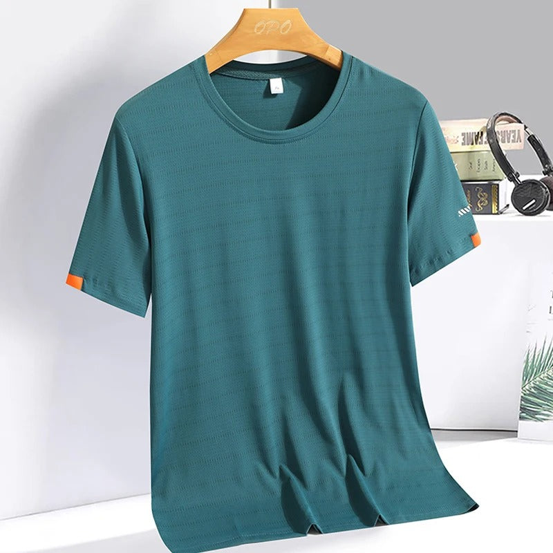 Men's Summer Ice Silk T-shirt - Round Neck Fitness Sweatshirt - Thin Breathable