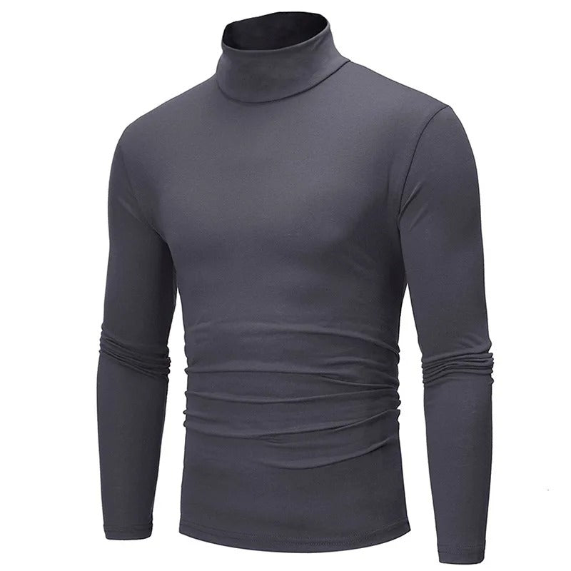 Winter Men's High Neck T-shirt - Slim Fit High Elastic Long Sleeve Cotton Pullover Shirt