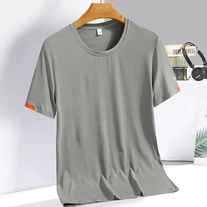 Men's Summer Ice Silk T-shirt - Round Neck Fitness Sweatshirt - Thin Breathable