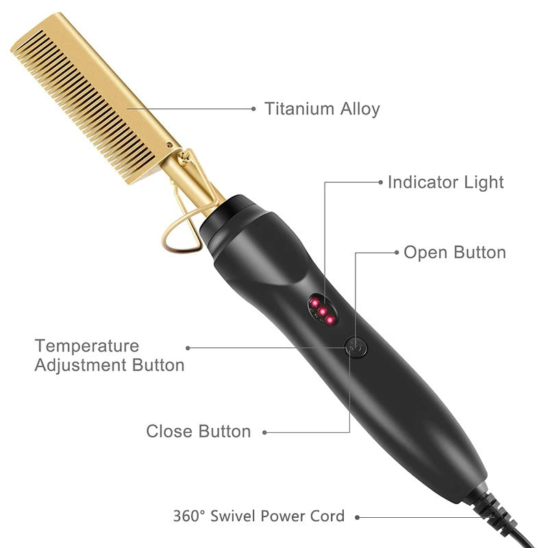 2 in 1 Electric Hot Heating Comb - Hair Straightener Curler - Hair Iron Straightening Brush