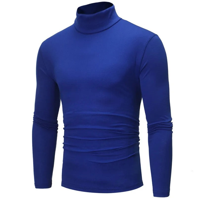 Winter Men's High Neck T-shirt - Slim Fit High Elastic Long Sleeve Cotton Pullover Shirt
