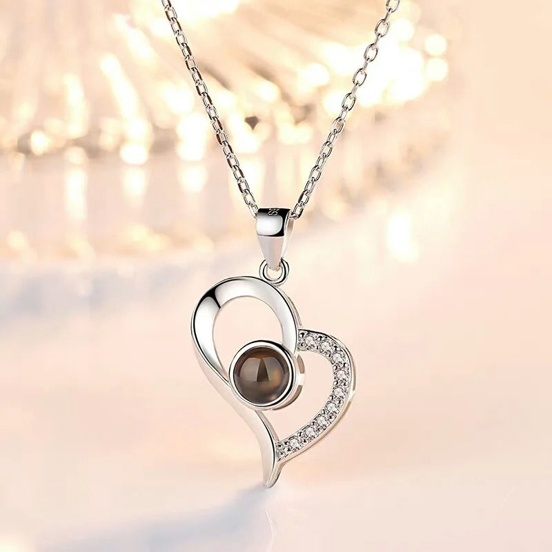 Projection Necklace Set With Rose Gift Box - I Love You Heart Pendant Jewelry