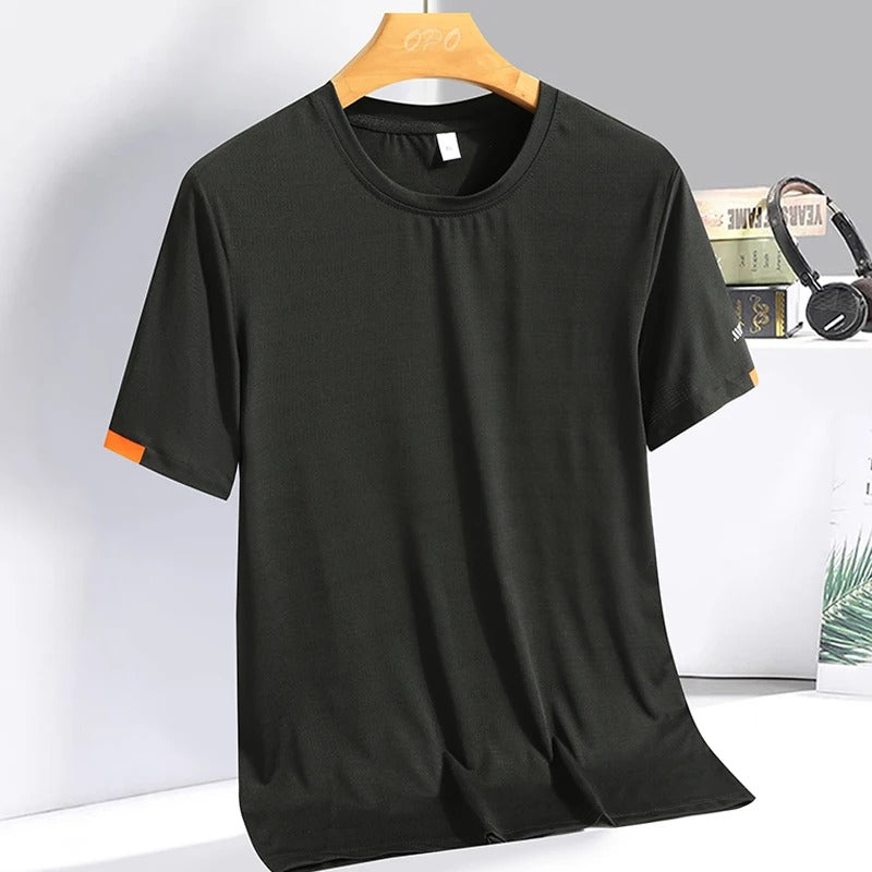 Men's Summer Ice Silk T-shirt - Round Neck Fitness Sweatshirt - Thin Breathable