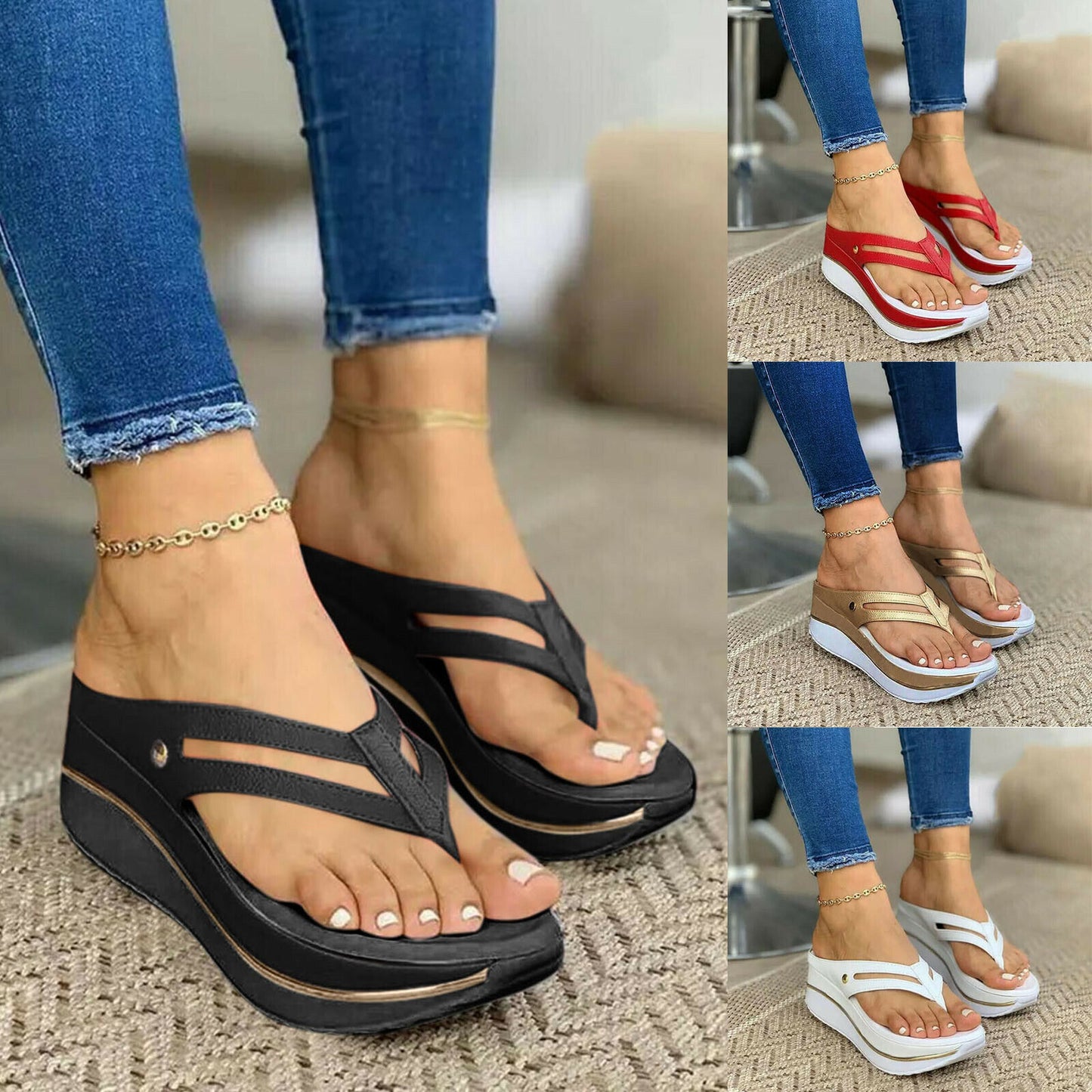 Women Summer Slope High Wedge Platform Flip Flops