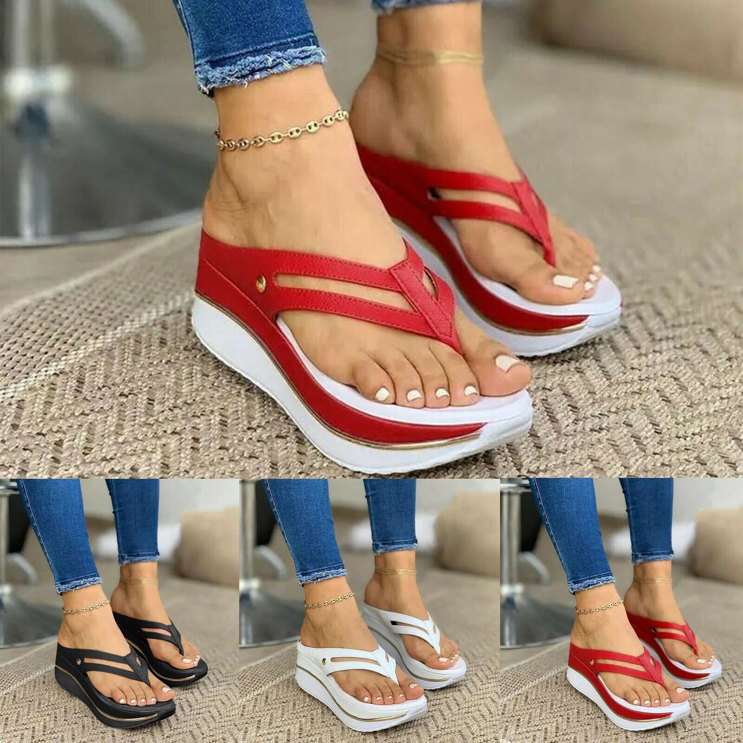 Women Summer Slope High Wedge Platform Flip Flops