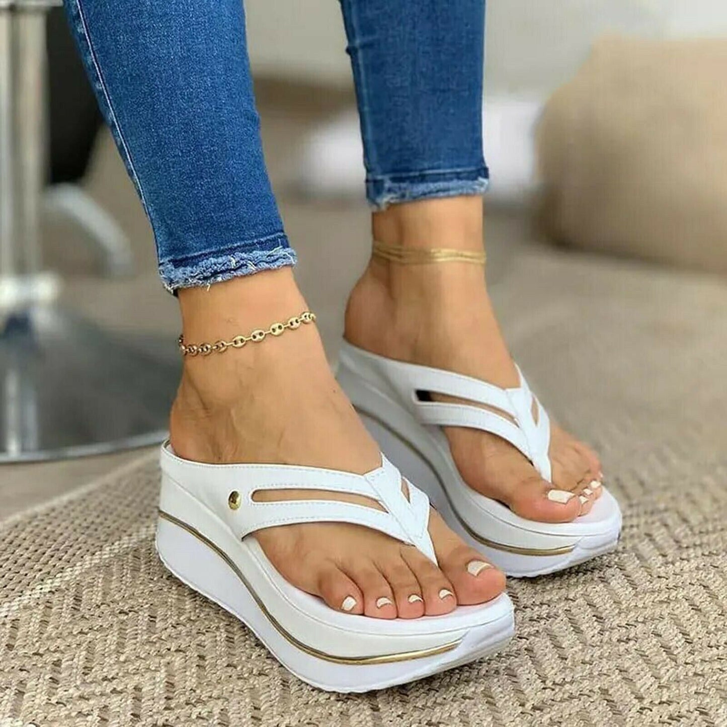 Women Summer Slope High Wedge Platform Flip Flops