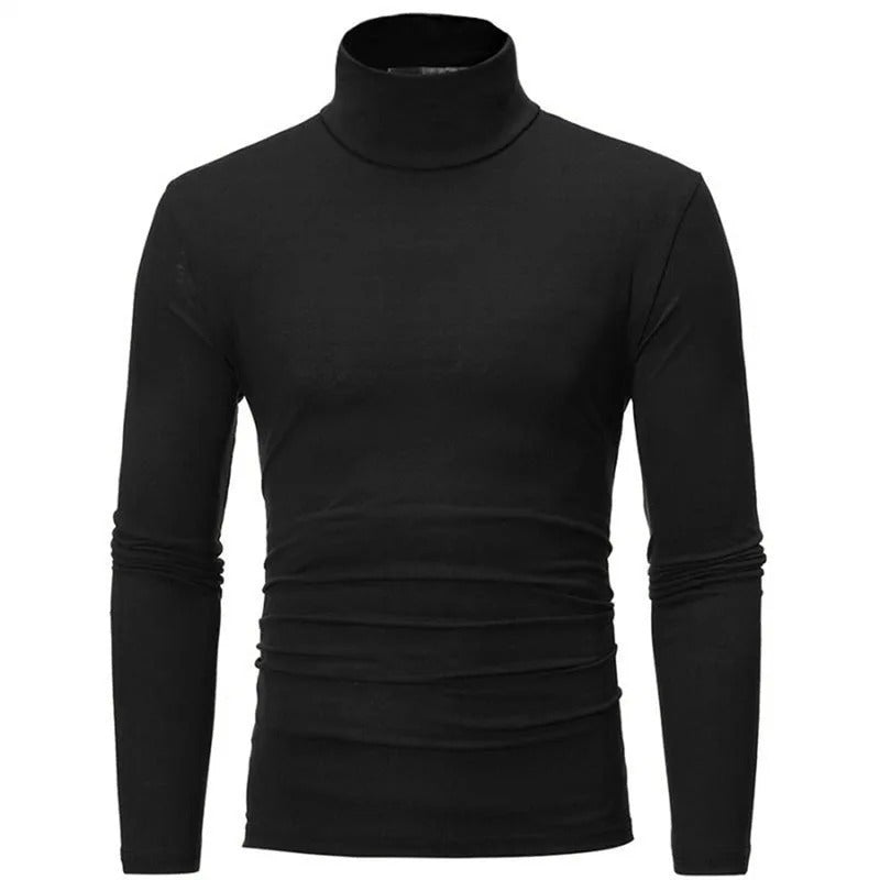 Winter Men's High Neck T-shirt - Slim Fit High Elastic Long Sleeve Cotton Pullover Shirt