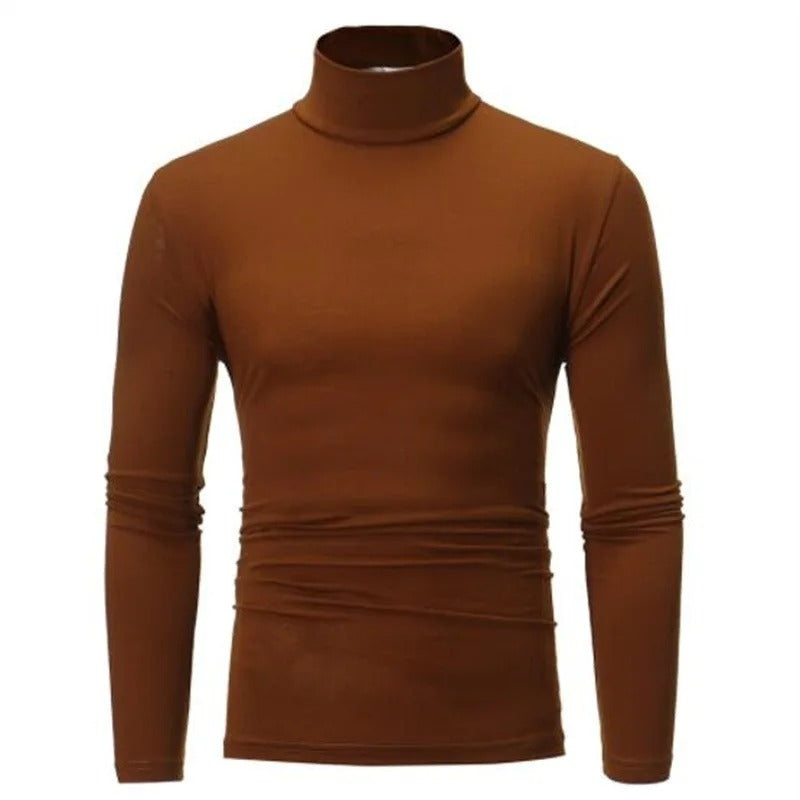 Winter Men's High Neck T-shirt - Slim Fit High Elastic Long Sleeve Cotton Pullover Shirt