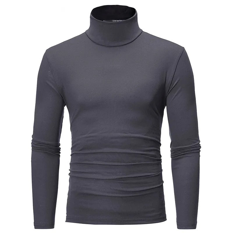 Winter Men's High Neck T-shirt - Slim Fit High Elastic Long Sleeve Cotton Pullover Shirt