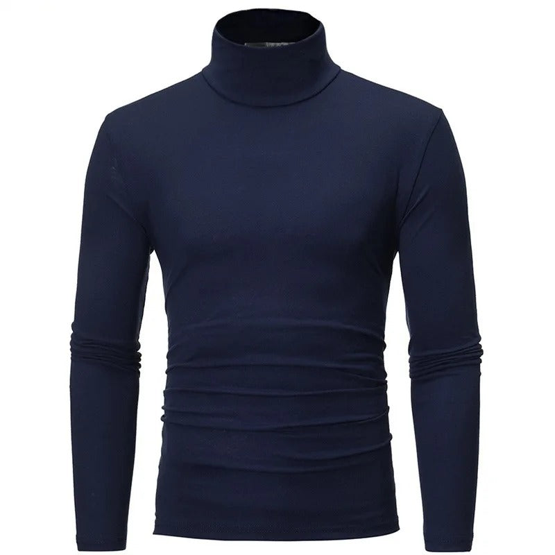 Winter Men's High Neck T-shirt - Slim Fit High Elastic Long Sleeve Cotton Pullover Shirt