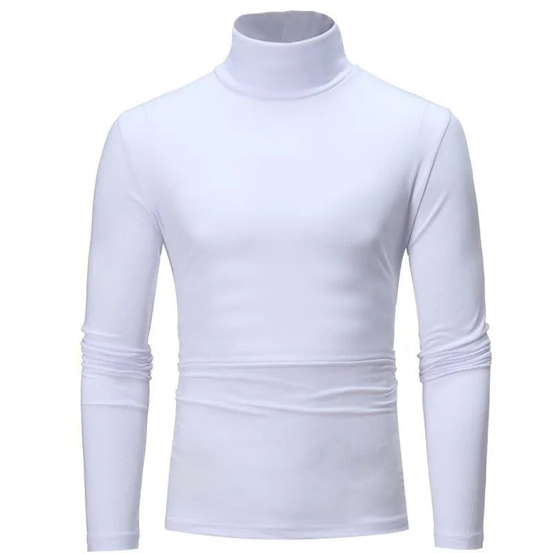 Winter Men's High Neck T-shirt - Slim Fit High Elastic Long Sleeve Cotton Pullover Shirt