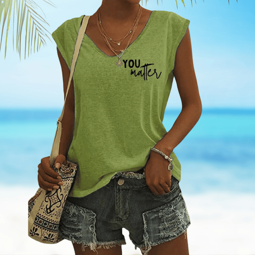 You Matter To The Person Behind Me Printed Casual V-Neck Tank Top - TheGivenGet