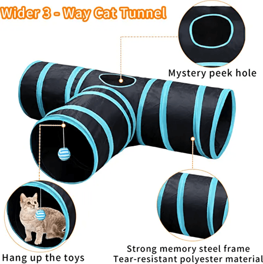 3 Way Tunnel Tube Toy for Indoor Cats - T-Shape - TheGivenGet
