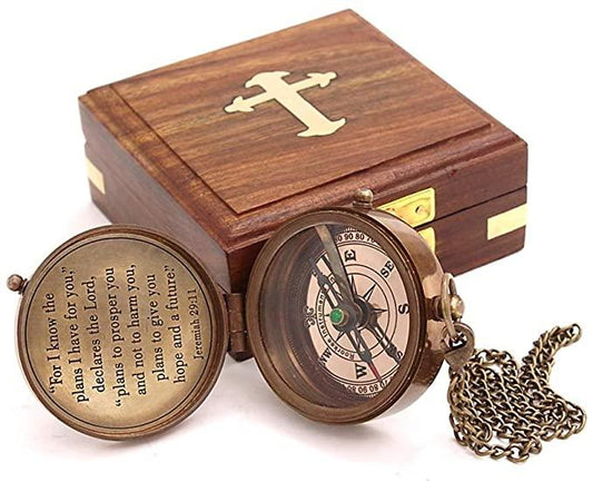 Antique Nautical Vintage Quote Solid Brass Directional Magnetic Compass With Scripture Jeremiah 29:11 - TheGivenGet