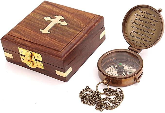 Antique Nautical Vintage Quote Solid Brass Directional Magnetic Compass With Scripture Jeremiah 29:11 - TheGivenGet